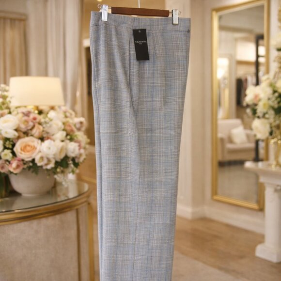 Tahari ASL Plaid Wide Leg Trousers Size 8 Glen Check Grey Blue NWT - Picture 4 of 8